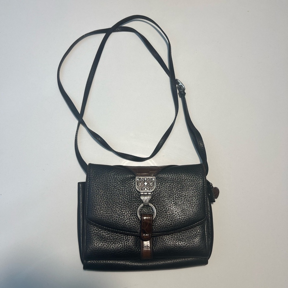 EOC Brighton Black Pebbled and Brown Embossed Croc Leather Nepal Organizer Bag